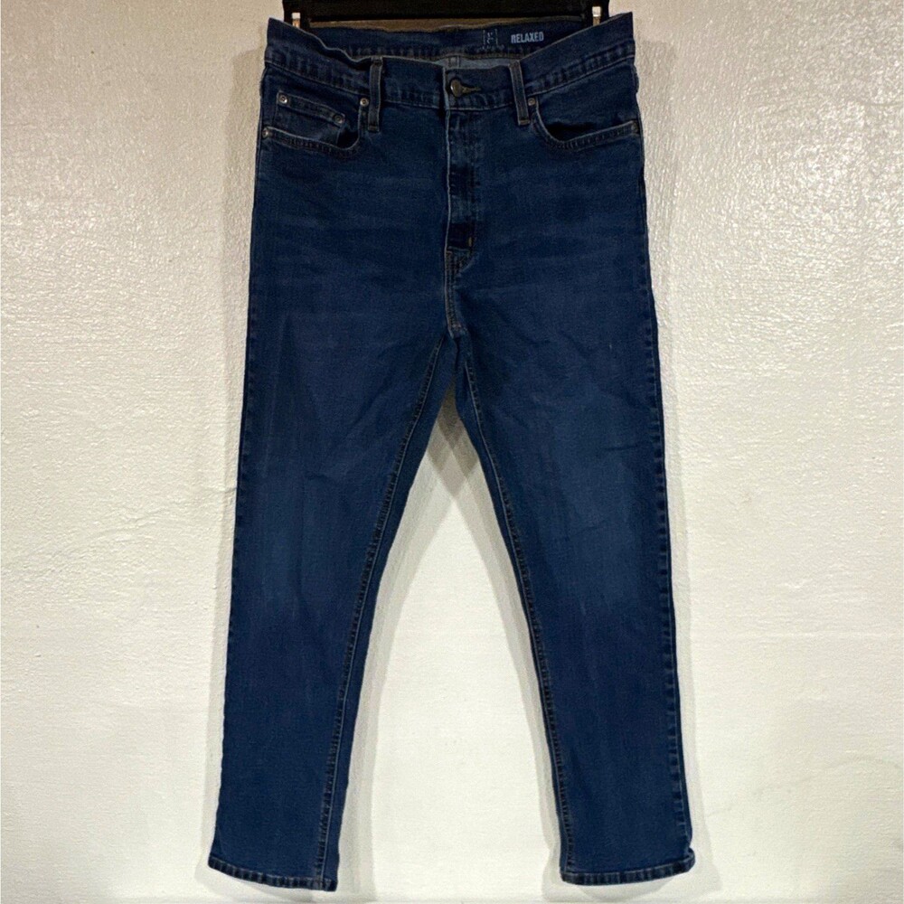George Mens Relaxed Fit Dark Wash Blue Denim Straight Jeans Stretch 5-Pkt